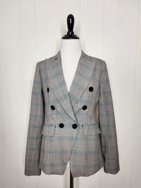 Banana Republic Black Houndstooth Plaid Double Breasted Six Button Blazer Blazer
